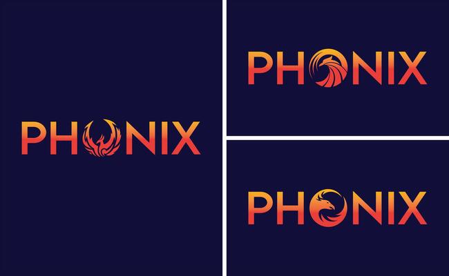 Striking Phoenix Logos A Fiery Symphony of Typography and Mythical Imagery Three Unique Designs Displaying the Words Phoenix with Stylized Phoenix Bird Symbols Within the Letter O