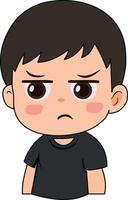 Annoyed cartoon boy with a grumpy, slightly frustrated look. Perfect for conveying irritation, displeasure, or a bad mood. vector