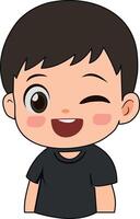 Charming cartoon boy winking playfully. Ideal for conveying a friendly secret, mischief, or a cool, confident gesture. vector