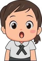 Surprised cartoon girl with wide eyes and open mouth, ideal for showing shock, amazement, or unexpected news. Grabs attention vector