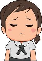 Sad cartoon girl looking down, expressing sorrow, disappointment, or feeling down. Perfect for empathetic or gloomy themes. vector