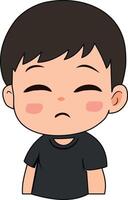 Cute cartoon boy with a sad, pouting face. Ideal for showing disappointment, melancholy, or quiet sadness in designs. vector