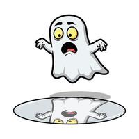 Funny Cartoon Ghost Scared of Its Reflection Clipart vector