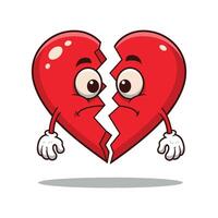 Floating Sad Broken Heart Clipart with Cartoon Face vector