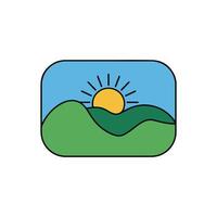 Colorful Landscape Icon with Sun, Hills, and Blue Sky for Nature or Gallery UI vector