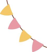 Bunting of pink and yellow triangle party flags for festive occasions. Suitable for birthday parties, celebrations, events, or decorations vector