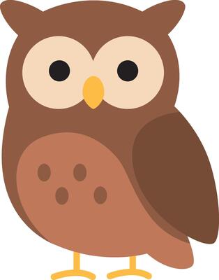 Cute owl with brown feathers and yellow feet, perfect for nature themed designs, children's illustrations, greeting cards, and wildlife websites