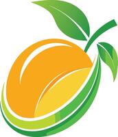 Art of a ripe mango with green leaves isolated on white background vector