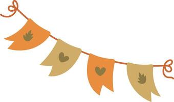 Decorative bunting banner with flags decorated with leaves and hearts. Suitable for creating a festive and charming atmosphere at events vector