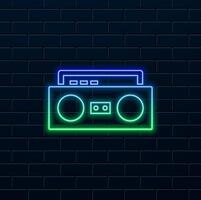 classic square radio style silhouette with two speaker. neon style.square radio tuner with two speakers - vintage classic square radio tuner with two speakers vector