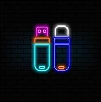 pen drive, data storage devices. drop shadow USB flash drive, neon style, cd and flash memory card silhouette symbol. computer data storage equipment. vector