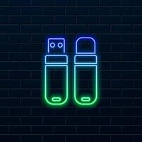 icon, of data storage devices. drop shadow USB flash drive, neon style, cd and flash memory card silhouette symbol. computer data storage equipment. vector