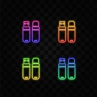data storage devices icon. drop shadow USB flash drive, neon style, cd and flash memory card silhouette symbol. computer data storage equipment. vector