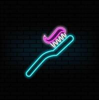 neon, toothbrush icon. neon style.Toothbrush and paste color icon. vector