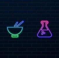 Icon, chemical flask in laboratory research concept.Laboratory Flask Glass Icon Logo Template Illustration Design. neon style. vector