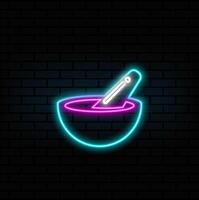 neon style.Bowl With Spoon.pestle on background.premium quality symbols. icons for concept and graphic design. vector