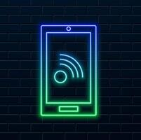sign communication information wireless connection, neon style, icon symbol image, Wi-fi network illustration vector