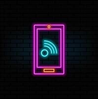 Minimalist smart phone concept icon logo, neon style. Wireless connection, neon style, icon symbol image, Wi-fi network illustration vector