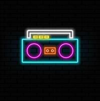 Classic square radio icon with two speaker. neon style.square radio tuner with two speakers - vintage classic square radio tuner with two speakers vector