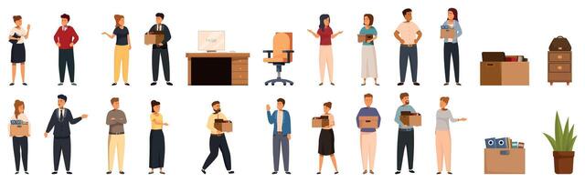Diverse office workers carrying boxes and furniture vector