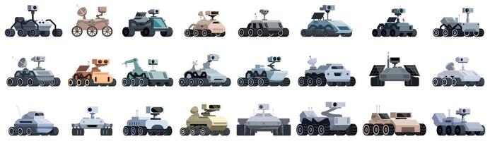 Mars rover icons set. Collection of autonomous mars rovers exploring martian surface vector