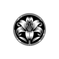 Elegant Black and White Lily Crest on White Background vector