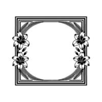 Elegant Floral Frame Black Lilies Ferns on White Background vector