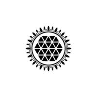 Geometric Pattern Emblem Black Triangles in Circle with Leaf Border on White vector