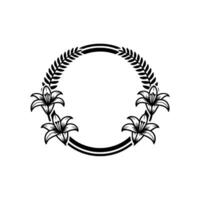 Elegant Floral Frame in Black and White, Circle vector