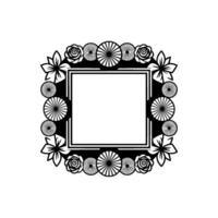 Elegant Floral Frame with Geometric Accent Black White Decorative Border vector