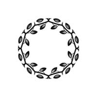 Minimalist Leaf Circle Frame, Black and White, Element vector
