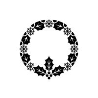 Minimalist Christmas Wreath with Holly and Snowflakes - Winter vector