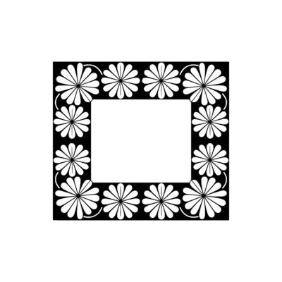 Floral Border Frame in Black and White on White Background