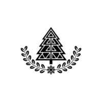 Minimalist Christmas Tree Emblem with Laurel Snowflake vector