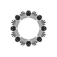 Elegant Black Rose Floral Circle Frame, Element vector