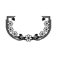 Elegant Floral Frame Black White - Leaves vector