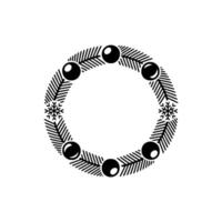 Minimalist Christmas Wreath Illustration, Festive Black White vector