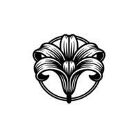 Elegant Black and White Floral Motif, Circular vector