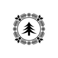 Minimalist Christmas Ornament Black Tree and Wreath on White vector