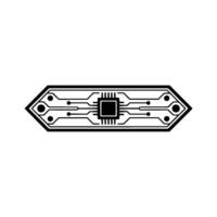 Circuit Board Diagram with Microchip, Black on White, Illustration vector