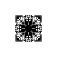 Geometric Floral Ornament, Square Pattern, Black White vector