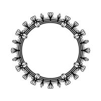 Floral Circle Frame Minimalist Black and White Illustration vector