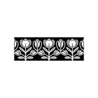 Minimalist Floral Border Pattern in Black White, Decorative vector