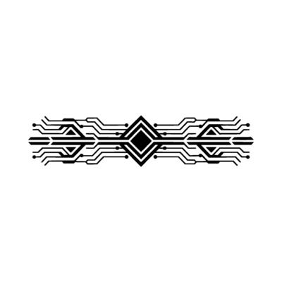 Circuit Board Tech Border with Diamond Center, Black and White