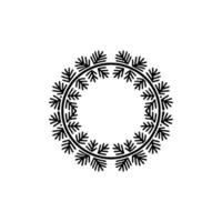 Minimalist Black Fir Wreath Ornament on White Background vector