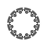 Elegant Black Floral Circle Frame on White vector