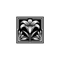 Elegant Lily Illustration Black and White Floral in Square Frame vector