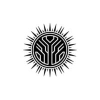 Abstract Sun with Geometric Tree Minimalist, Black and White vector