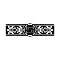Elegant Floral Border with Initial Monogram Black White vector