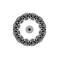 Abstract Black and White Circular Floral Motif and Geometric Ring vector